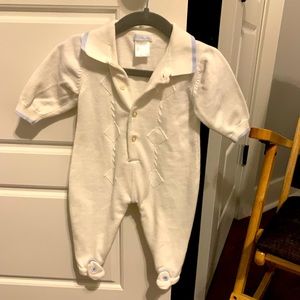 Baby Inc white romper with blue football detail